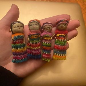 Set of 4 handmade worry dolls